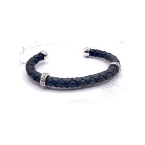 Premier Designs Braided Cuff Bracelet Black Rhinestone Silver 8" x 1/4"